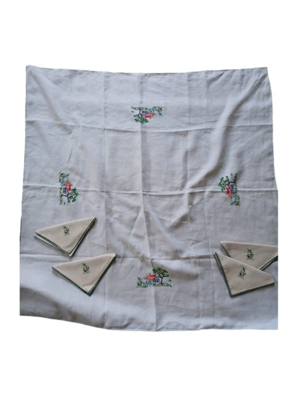 Vintage tablecloth cross stitch w 4 napkins